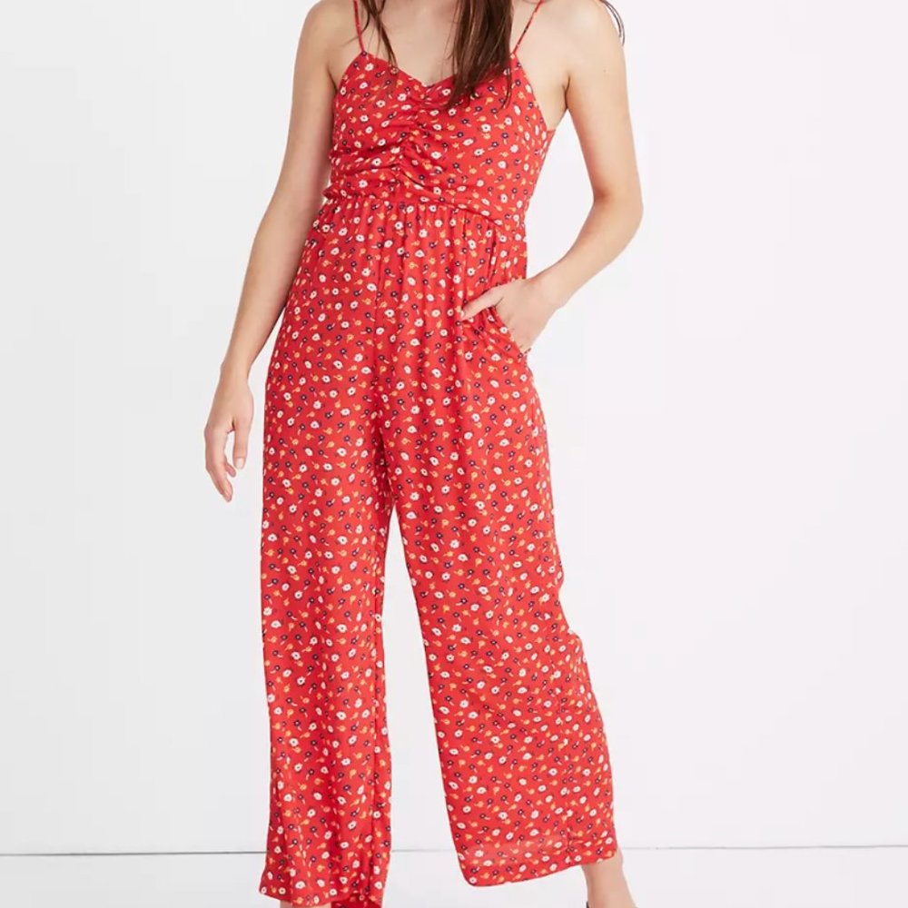 Ruched Wide-Leg Jumpsuit in Prairie Posies Size 8
